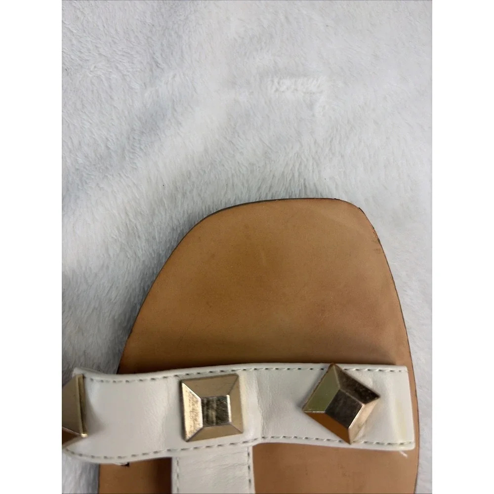 Marc Fisher Bonis Studded Slide Sandals White Gold T-Strap Flat Edgy Rock EUC